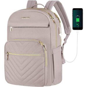Vankean Womens Laptop Backpack 15.6 Inch USB Work Travel Bag Waterproof Pink